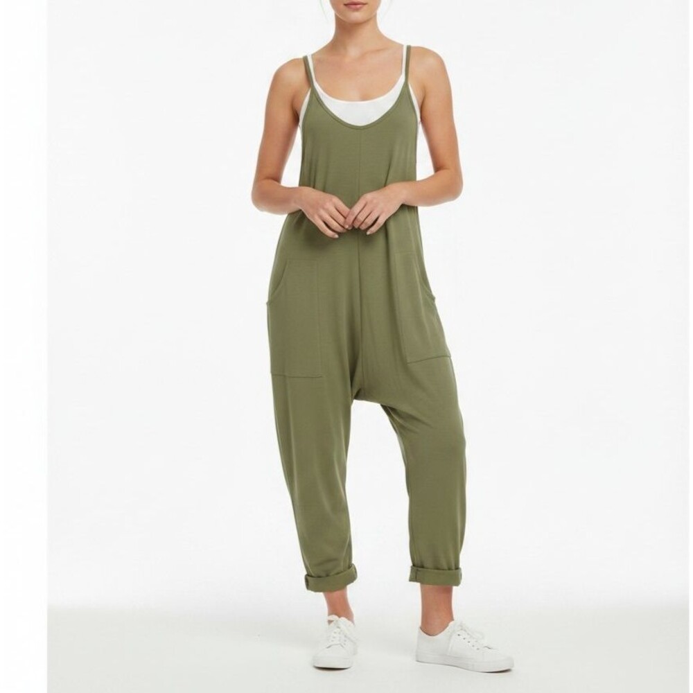 Automet NEW Oversized Romper Medium Army Green  Barrel Leg Knit Overall Jumpsuit